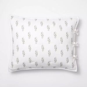 Standard Lofty Cotton Slub Wood Block Floral Sham White - Threshold Studio McGee